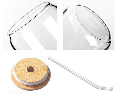 Clear Glass Jar Cup With Lid And Straw