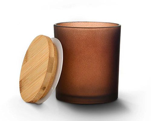 Amber Frosted Glass Candle Jar With Lid