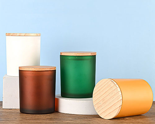 Frosted Glass Candle Jars with Wooden Lids