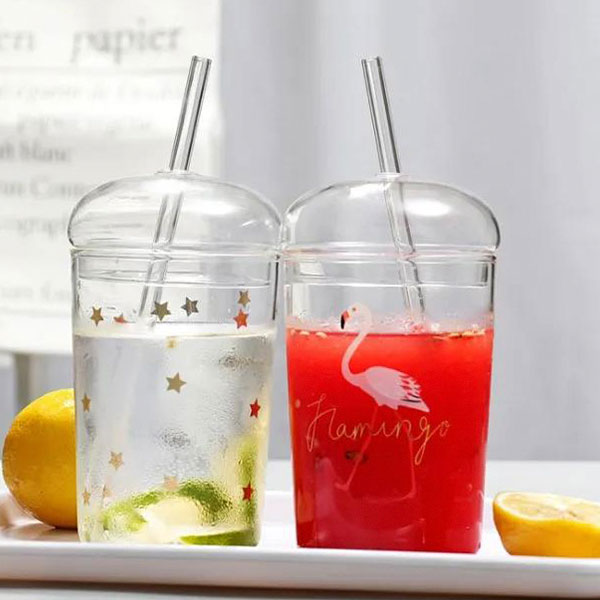 15oz Glass Coffee Cups With Lid And Straw