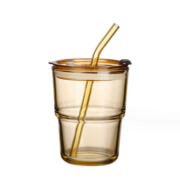 Amber Glass Tumbler With Lid and Straw