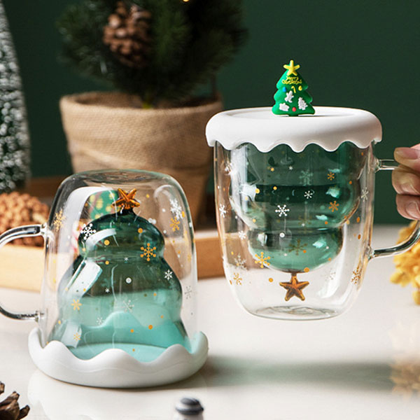 Christmas Double Wall Glass Mugs