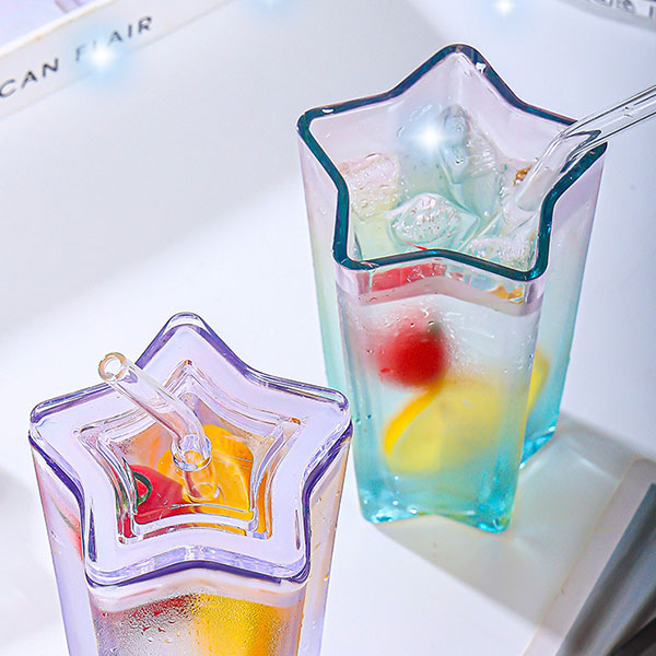 Colored Glass Cup With Lid And Straw