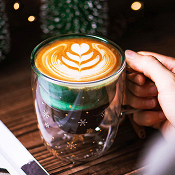 Double Wall Christmas Glass Coffee Mug
