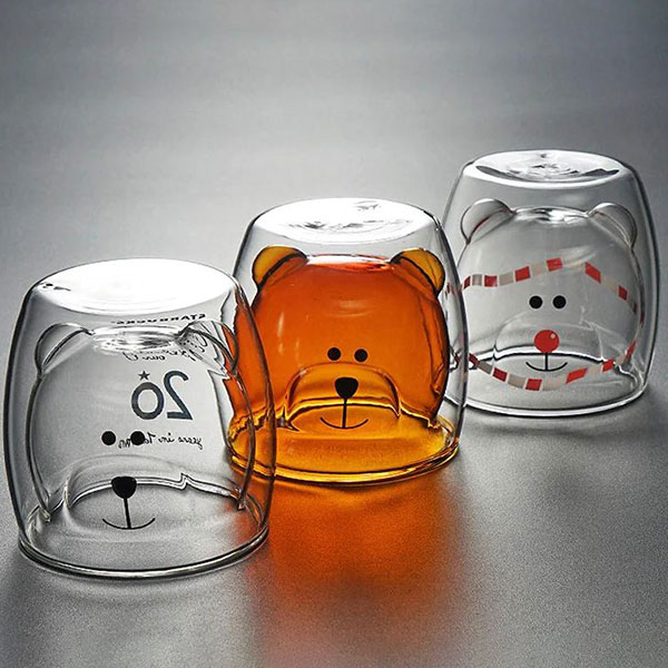 Double Wall Glass Bear Mugs