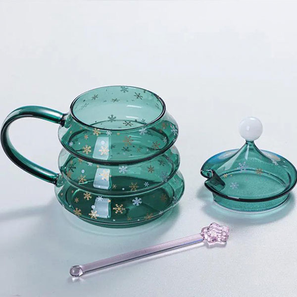 Glass Christmas Tree Mug with Lid
