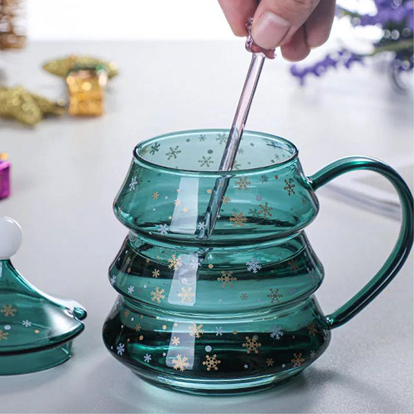 Glass Christmas Tree Mug with Stirrer