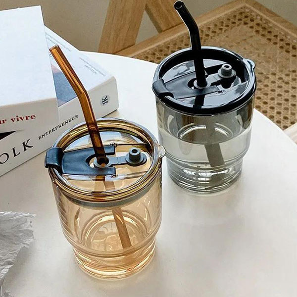 Glass Cups With Glass Straw