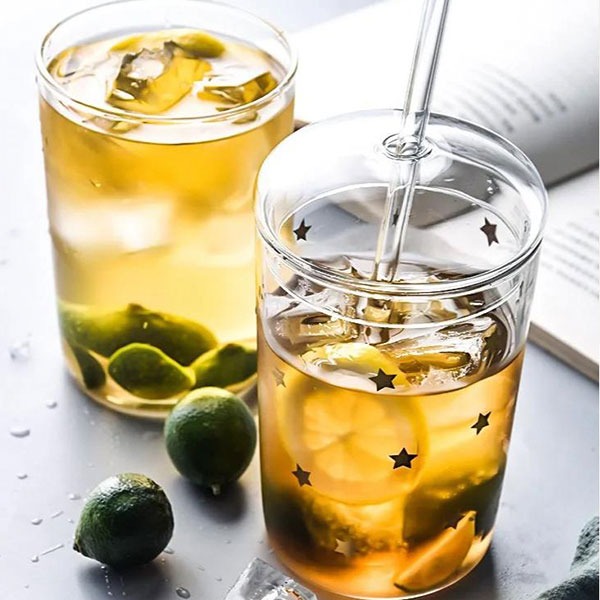 Glass Cups With Lid And Glass Straw