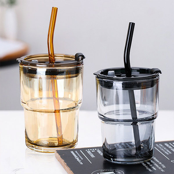 Glass Drinking Bottles With Lid And Straw