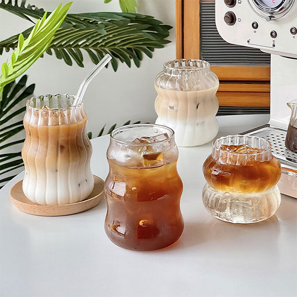 Ribbed Glass Coffee Mugs