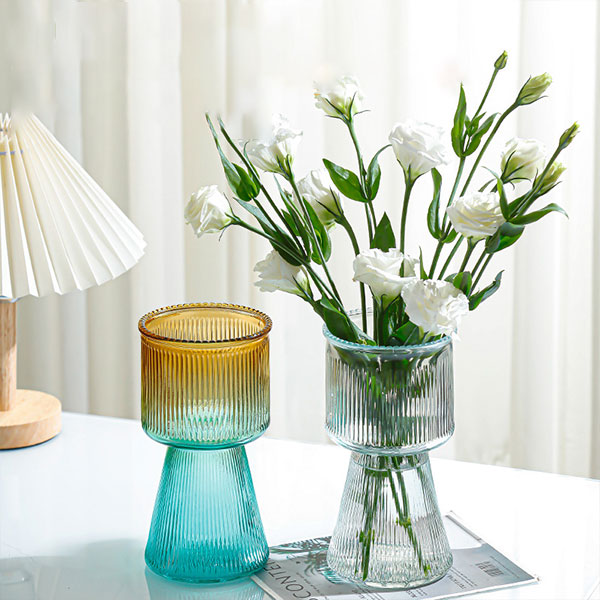 Blue Ribbed Vase