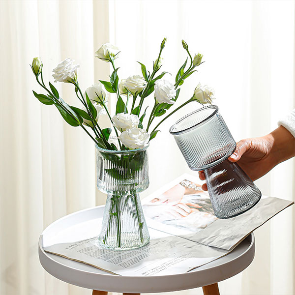 Clear Glass Ribbed Vase